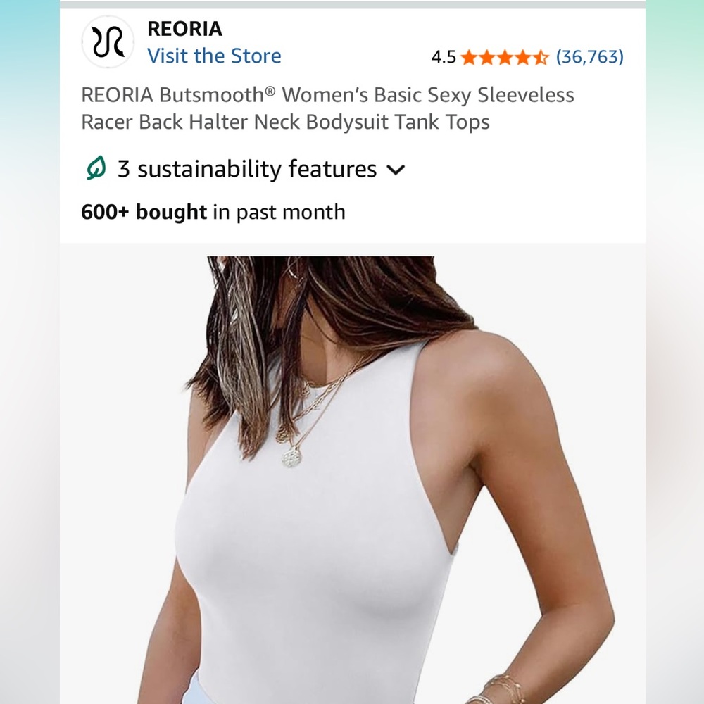 ReoRia Women's Classic White Racerback Double Lined Bodysuit